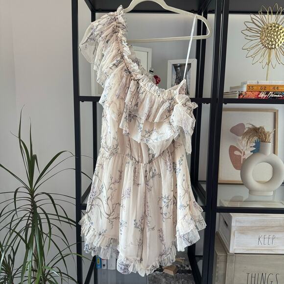 Zimmerman Beige Floral 100% Silk One Shoulder Ruffled Playsuit Women’s 3 US 10 - Picture 11 of 13